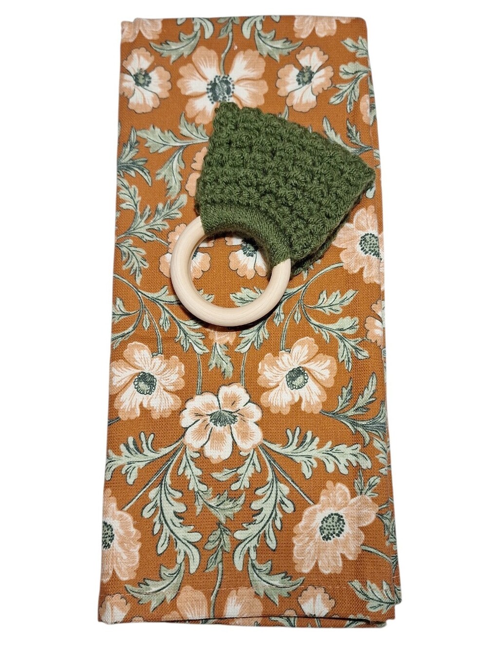 Shabby Chic Dish Towel & Handmade Crochet Towel Holder NWOT